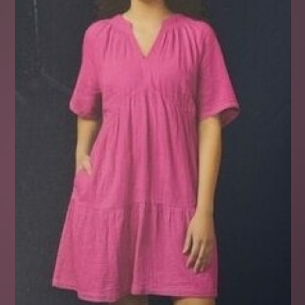 S GAP Pink Gauzy Cotton Split Neck High Low Dress